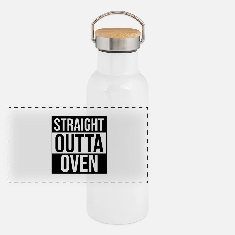 Bäcker Ofen backen Beruf Geschenk idee Gebäck Panorama Thermosflasche mit Bambusdeckel