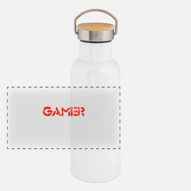 Gamer (red) Panorama Thermosflasche mit Bambusdeckel