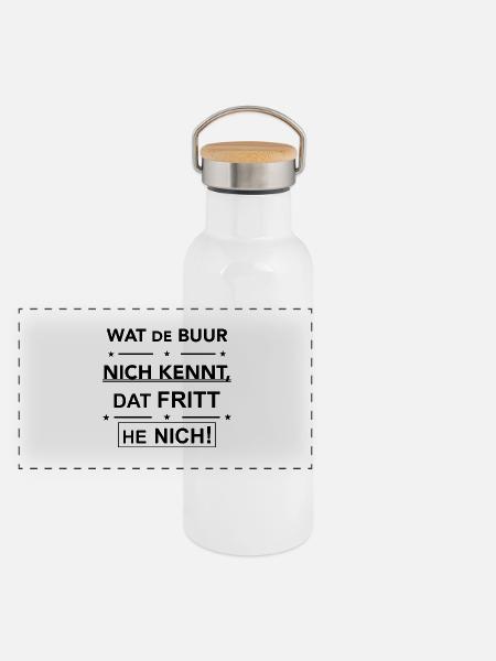 Plattdeutscher Spruch Geschenk Idee - Panorama Thermosflasche mit Bambusdeckel - Weiß