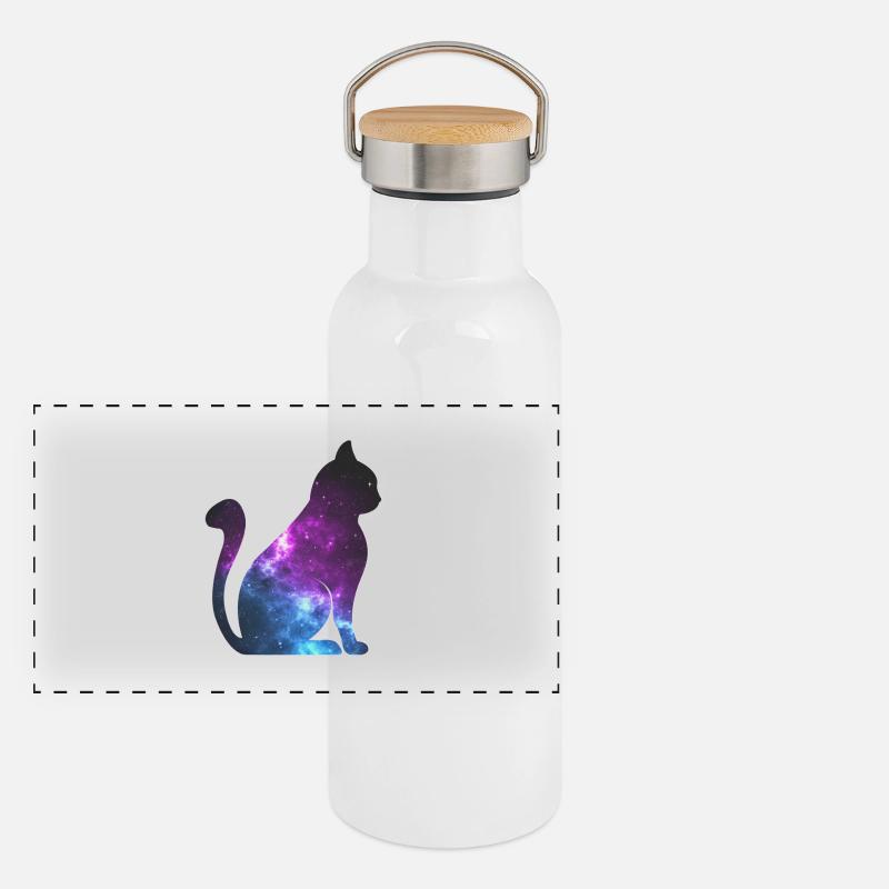 Galaxy Katze Weltraum Geschenk Panorama Thermosflasche mit Bambusdeckel