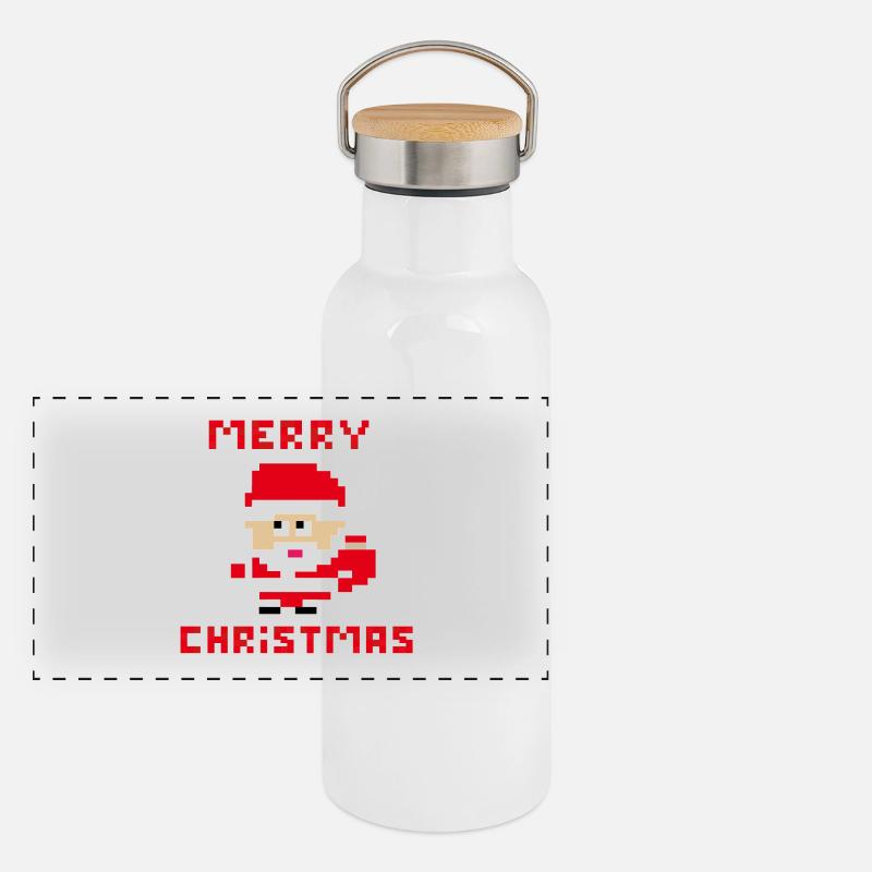 Santa 'merry christmas' 8-bit Panoramic Thermal Bottle with Bamboo Lid