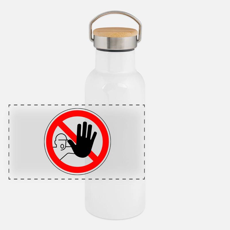 Stop kein Zutrit Panorama Thermosflasche mit Bambusdeckel