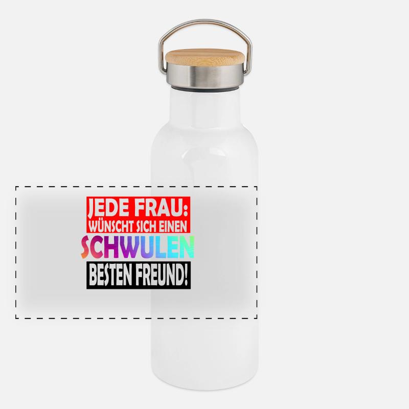 Schwuler Freund / Bester Freund Panorama Thermosflasche mit Bambusdeckel