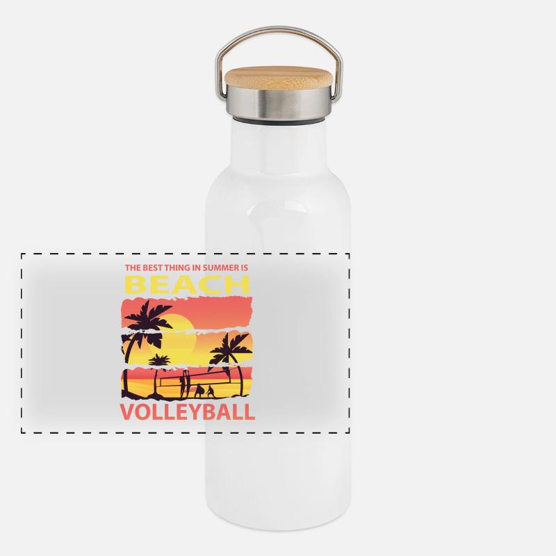 Plage volley-ball sport plage soleil vacances palmier Gourde isotherme avec bouchon en bambou
