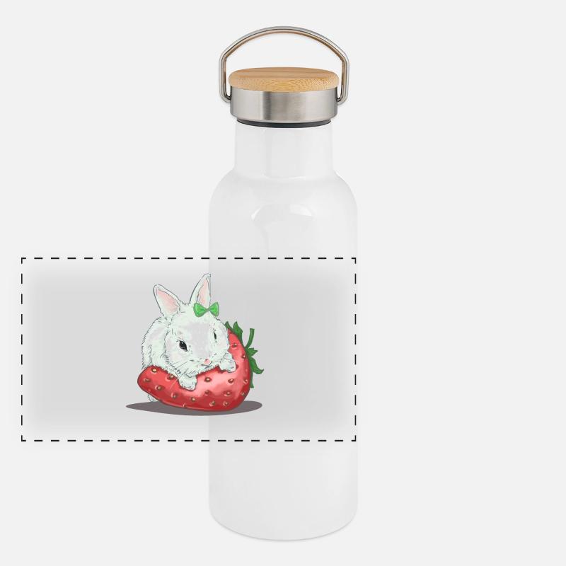 Süßer Hase auf Erdbeere Panorama Thermosflasche mit Bambusdeckel