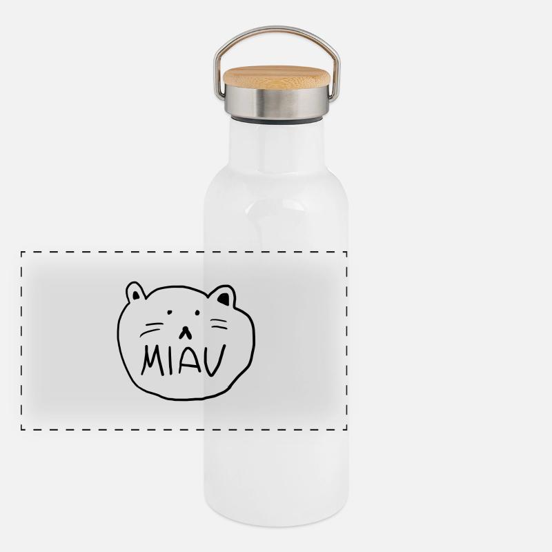 Miau Katze Panorama Thermosflasche mit Bambusdeckel