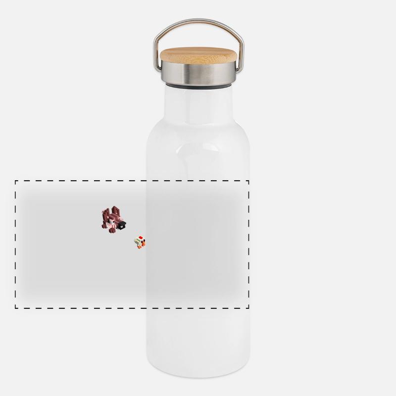 Wolf und Huhn Panorama Thermosflasche mit Bambusdeckel