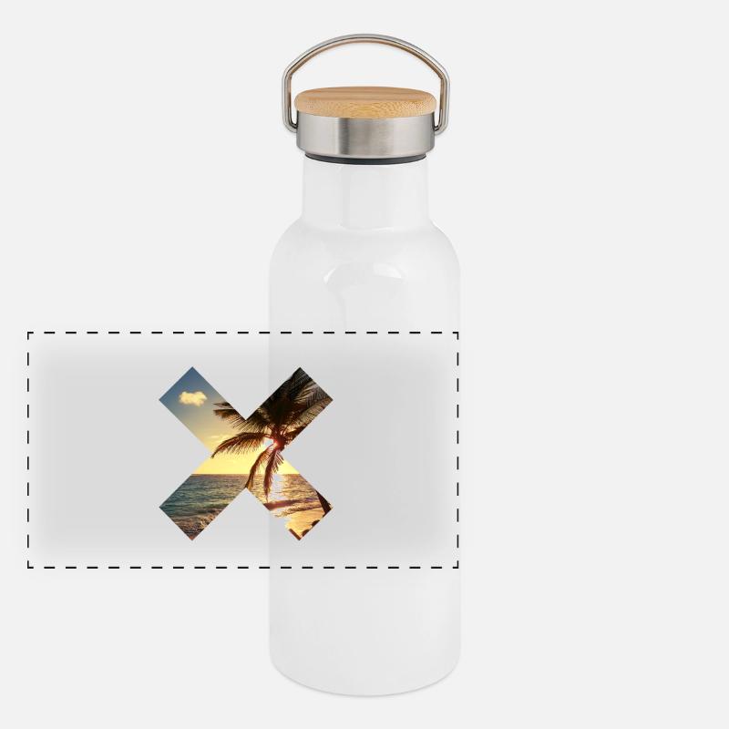 Été, palmier, plage - croix Gourde isotherme avec bouchon en bambou