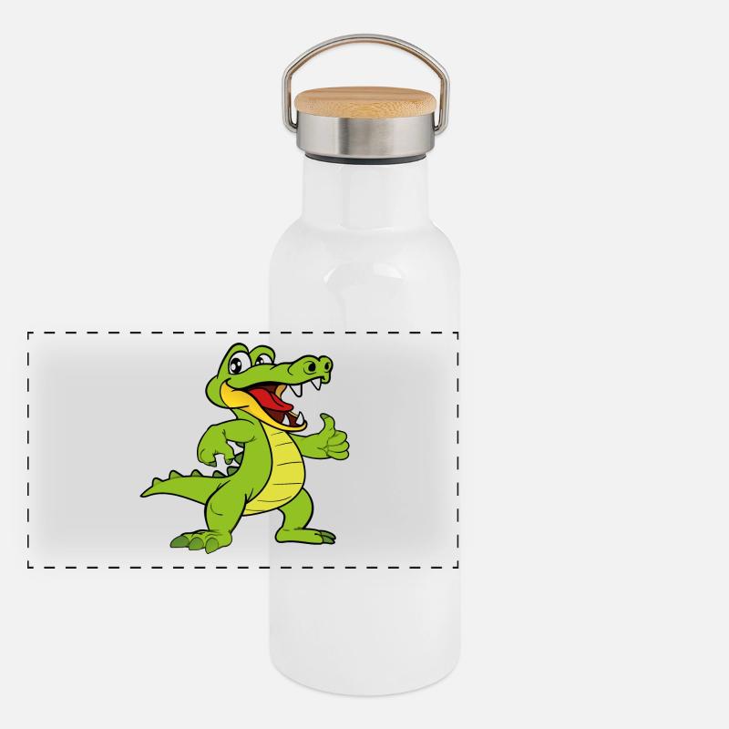 Crocodile caiman reptiles animaux Gourde isotherme avec bouchon en bambou