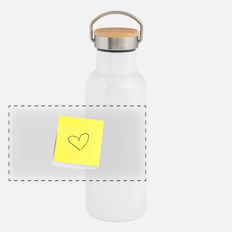 feuille de note jaune , adhésif , coeur , amour Gourde isotherme avec bouchon en bambou