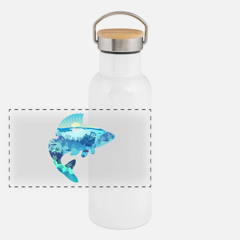 Barsch Perch Bass Panorama Thermosflasche mit Bambusdeckel