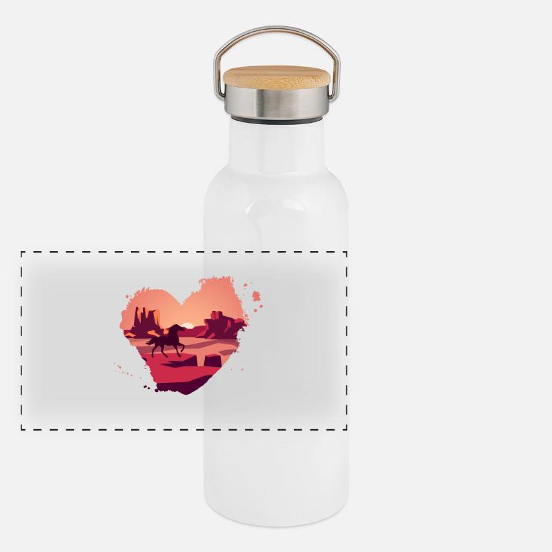 Pferd in den Rocky Mountains Panorama Thermosflasche mit Bambusdeckel