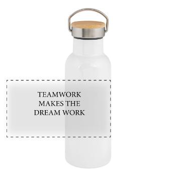 Travail d'équipe rêve travail - Gourde isotherme avec bouchon en bambou - blanc - Devant