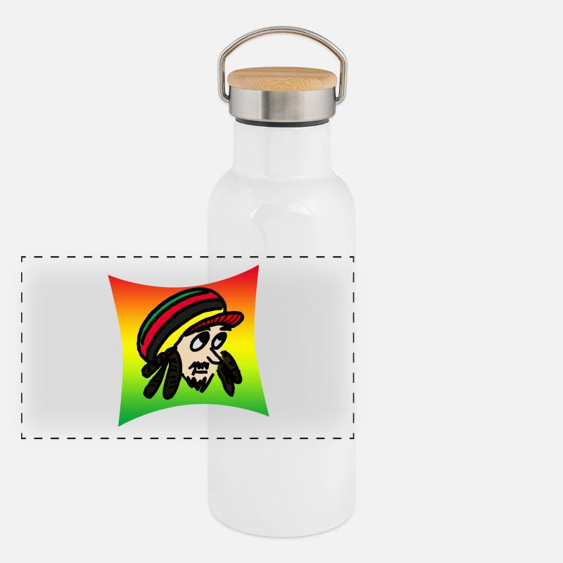 Rastafarian Head avec Reggea Couleurs, Dreads & Beanie Gourde isotherme avec bouchon en bambou