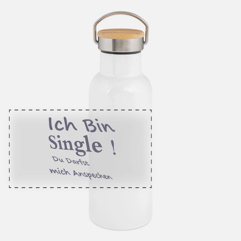 Ich bin single! du Darfst mich ansprechen Panorama Thermosflasche mit Bambusdeckel