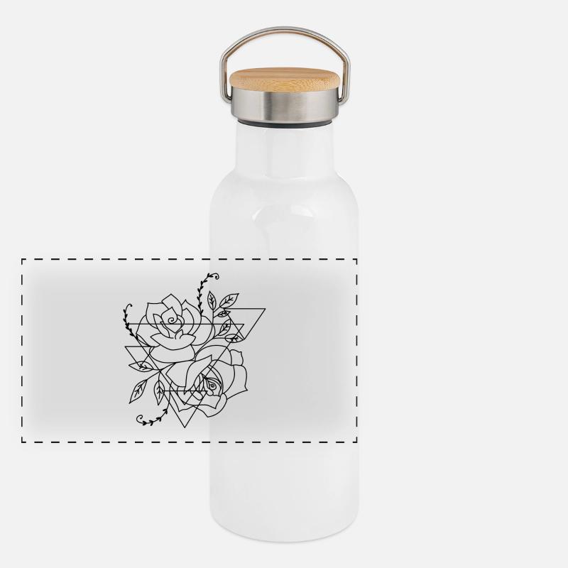 Rose Geometire Blume Tulpe Panorama Thermosflasche mit Bambusdeckel