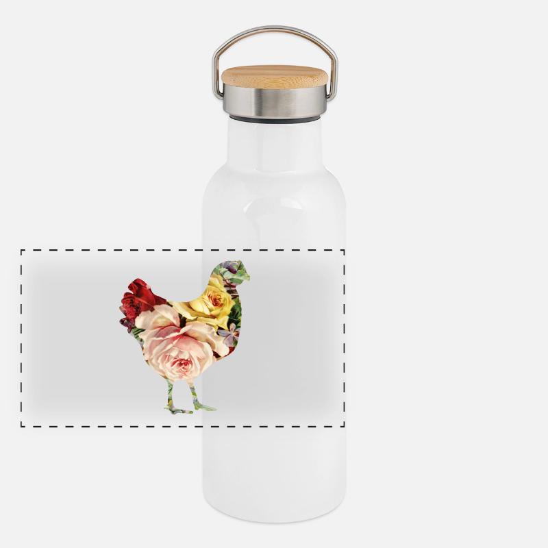 Blumen-Huhn Panorama Thermosflasche mit Bambusdeckel