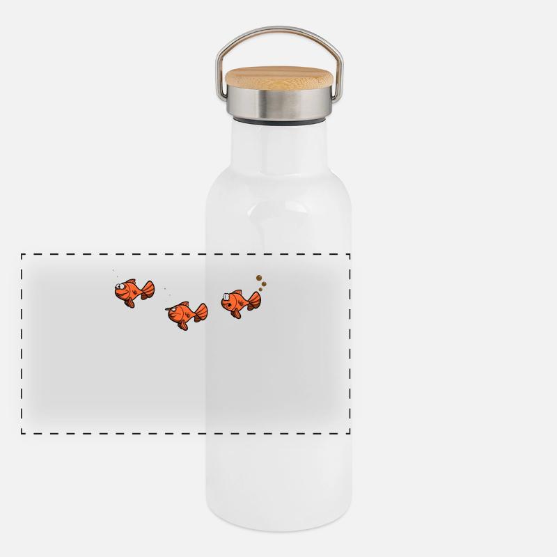 Fische im Wasser - Pupser - lustiges Design - Panorama Thermosflasche mit Bambusdeckel - Weiß