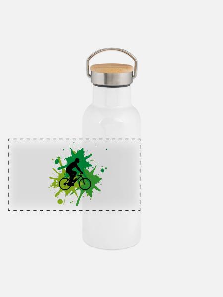 Bicycle Riding Bicycle Tour Green - Panoramic Thermal Bottle with Bamboo Lid - white - Front