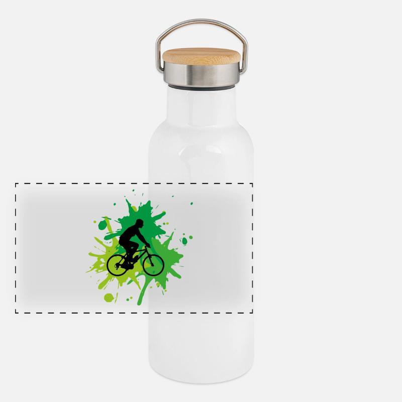 Bicycle Riding Bicycle Tour Green Panoramic Thermal Bottle with Bamboo Lid
