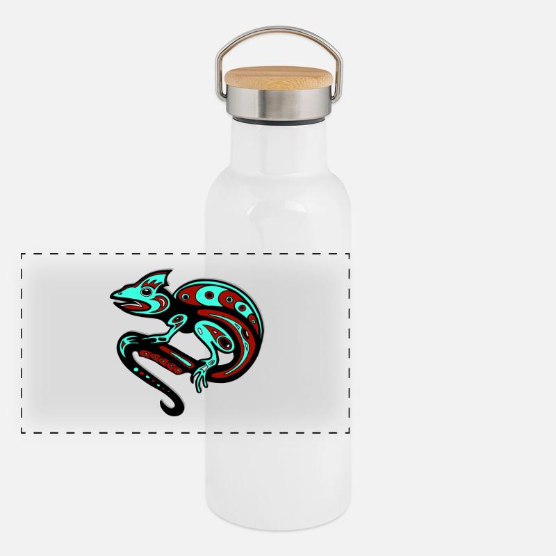 Tribal Chameleon tier reptiel kinder geschenkidee Panorama Thermosflasche mit Bambusdeckel