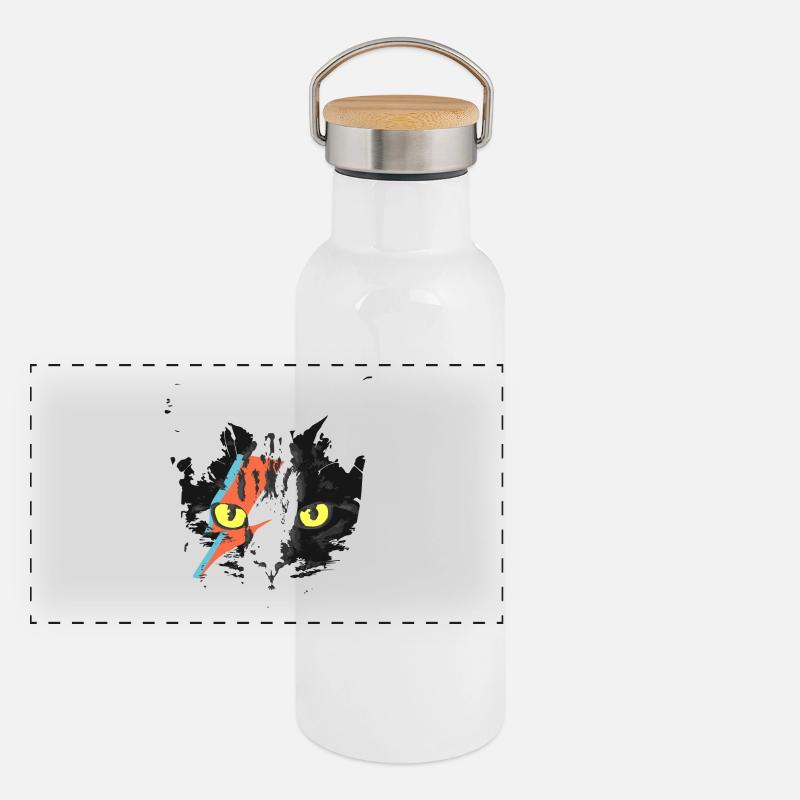 Katze Kätzchen miau schwarz süß Geschenk Idee Panorama Thermosflasche mit Bambusdeckel