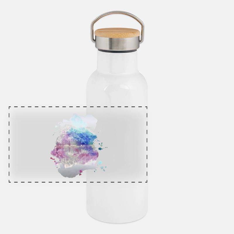 Fantasy Mirror Lake Mountains couleurs cadeau coloré Gourde isotherme avec bouchon en bambou