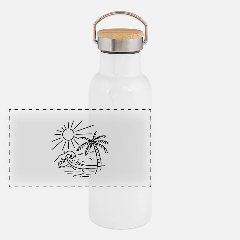 Plage mer soleil palmiers Gourde isotherme avec bouchon en bambou