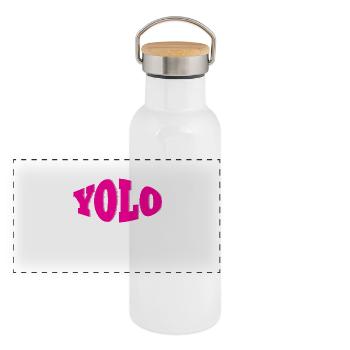 YOLO rose - Gourde isotherme avec bouchon en bambou - blanc - Devant