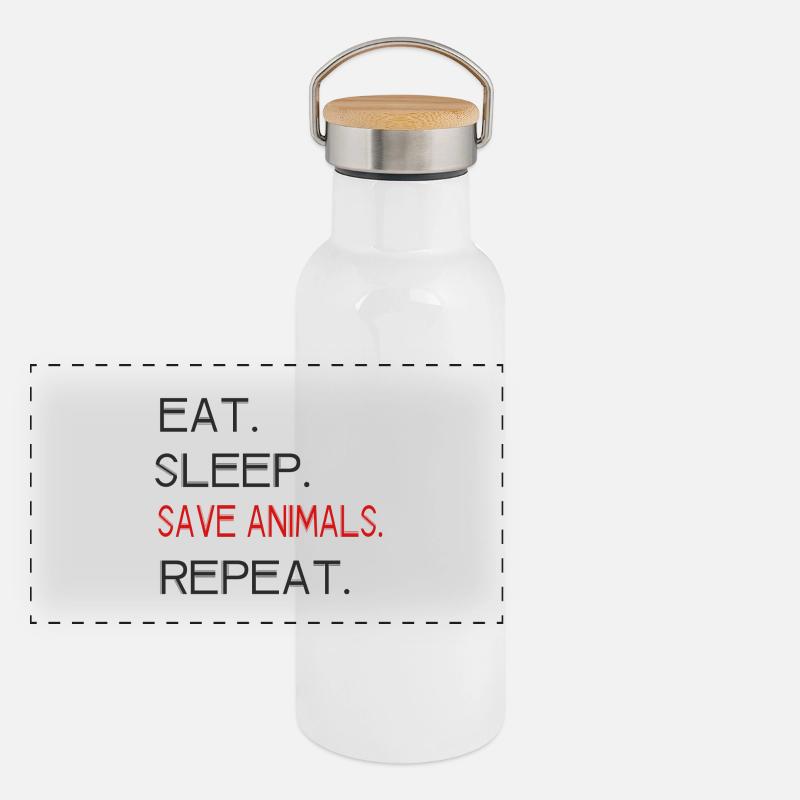 Animal welfare - Eat. Sleep. Save Animals. Repeat. - Panoramic Thermal Bottle with Bamboo Lid - white