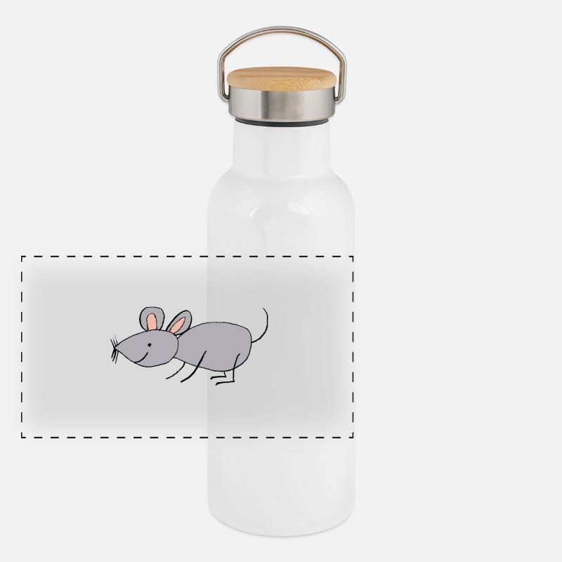 Maus - Panorama Thermosflasche mit Bambusdeckel - Weiß