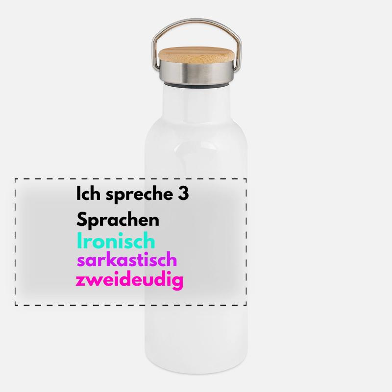 Languages Funny Ironically Sarcastically Two-Way Panoramic Thermal Bottle with Bamboo Lid