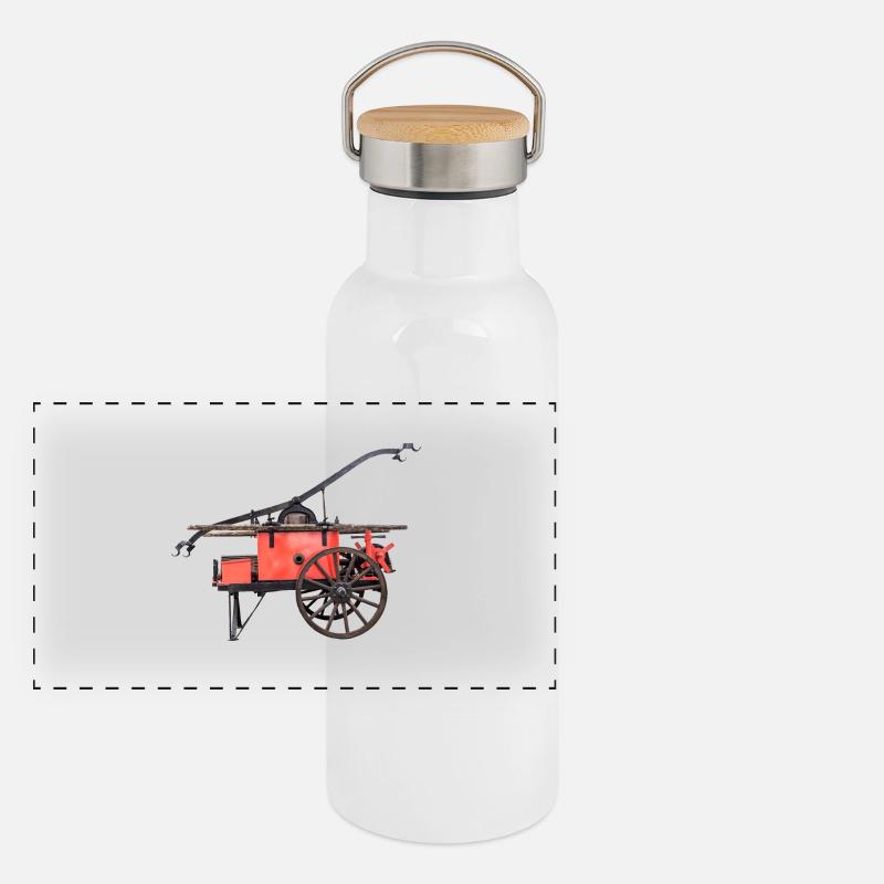 Spritzenwagen Feuerwehr Oldtimer Panorama Thermosflasche mit Bambusdeckel