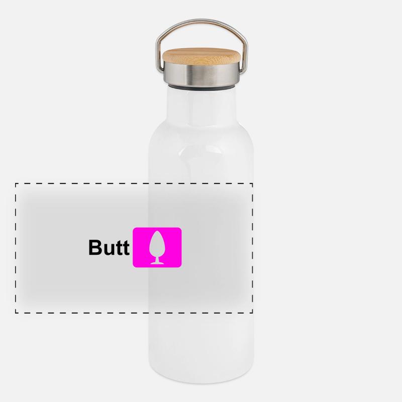 Butt Plug Icon Pink (pour fond clair) Gourde isotherme avec bouchon en bambou