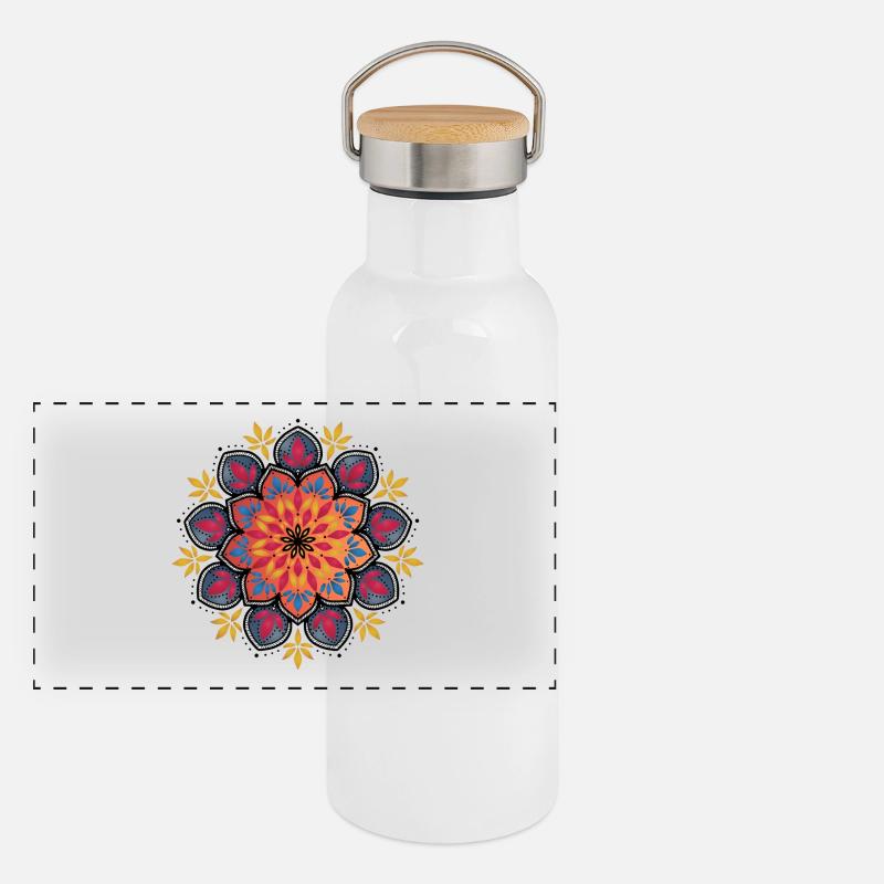 Mandala Fleurs de Chance No.1 Gourde isotherme avec bouchon en bambou