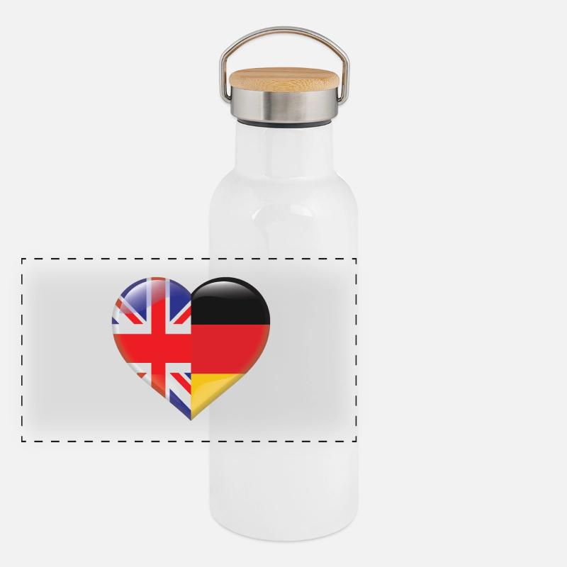 Herz Flagge England Deutschland Deutsch Geschenk Panorama Thermosflasche mit Bambusdeckel