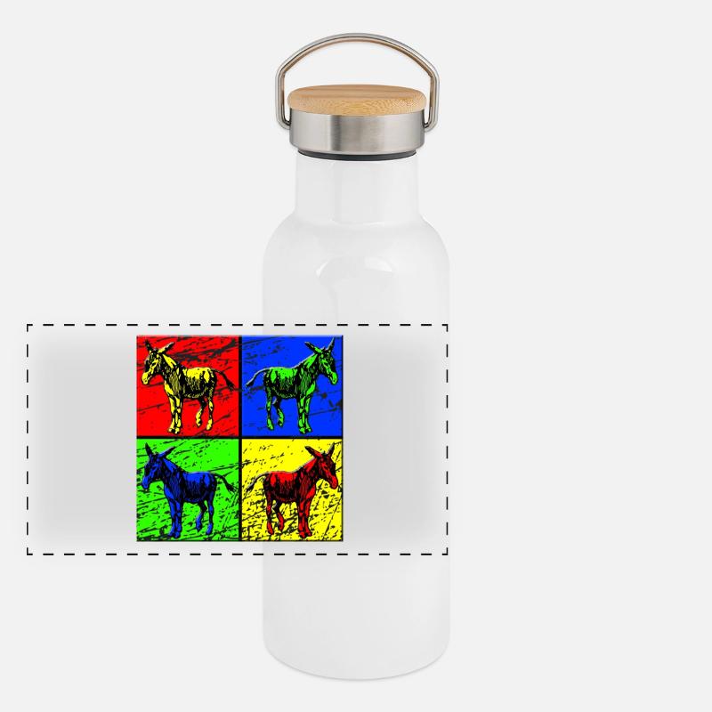 Esel Panorama Thermosflasche mit Bambusdeckel