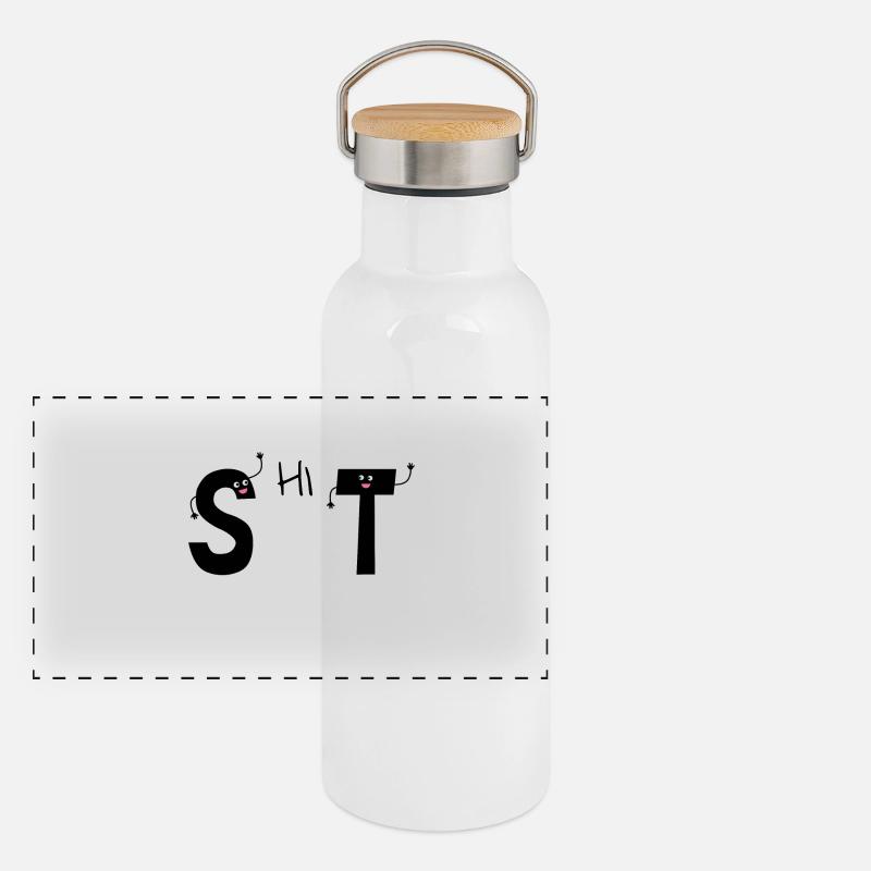 Shit Buchstaben Panorama Thermosflasche mit Bambusdeckel