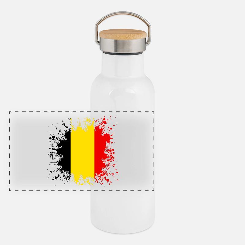 Belgien Flagge Farbspritzer Panorama Thermosflasche mit Bambusdeckel