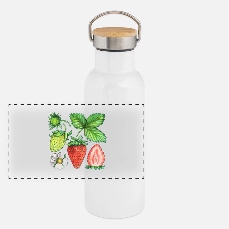 Erdbeeren Panorama Thermosflasche mit Bambusdeckel