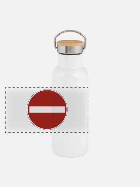 Einfahrt verboten! - Panorama Thermosflasche mit Bambusdeckel - Weiß - Vorne