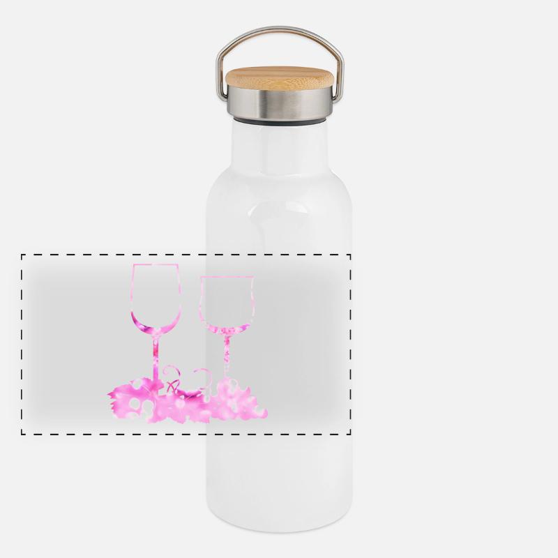 Wine glasses Grape vine leaf Panoramic Thermal Bottle with Bamboo Lid