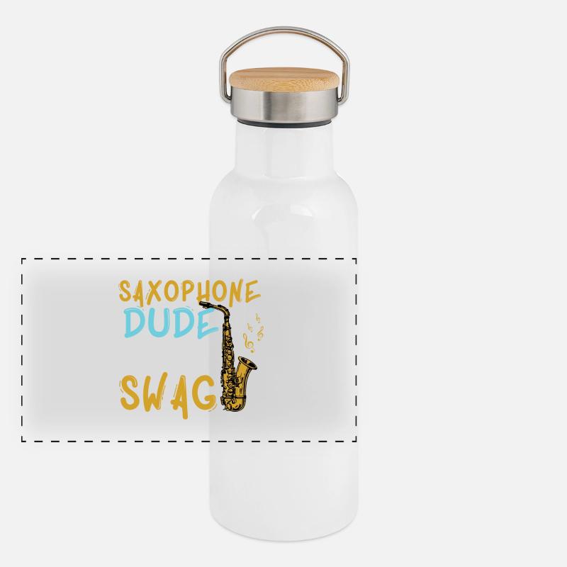 Saxophon Kumpel Panorama Thermosflasche mit Bambusdeckel