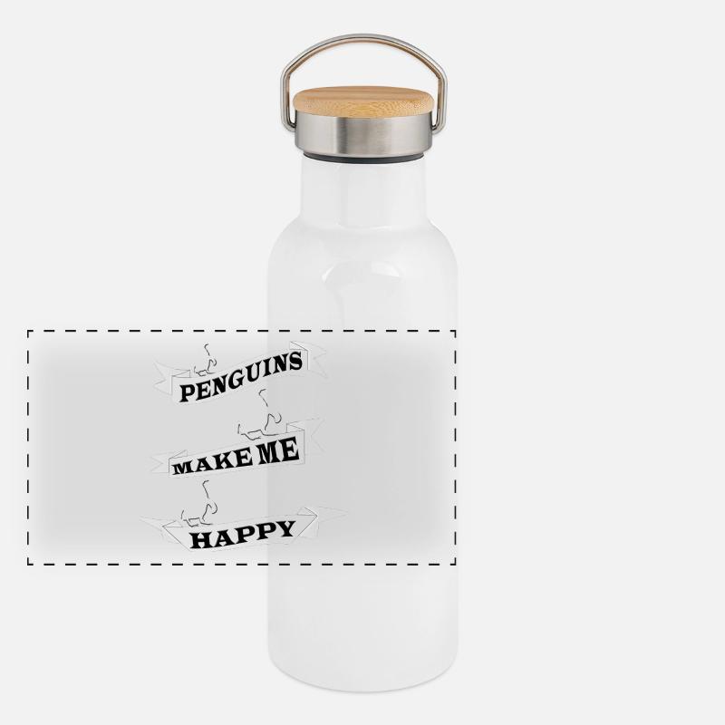 manchot Gourde isotherme avec bouchon en bambou