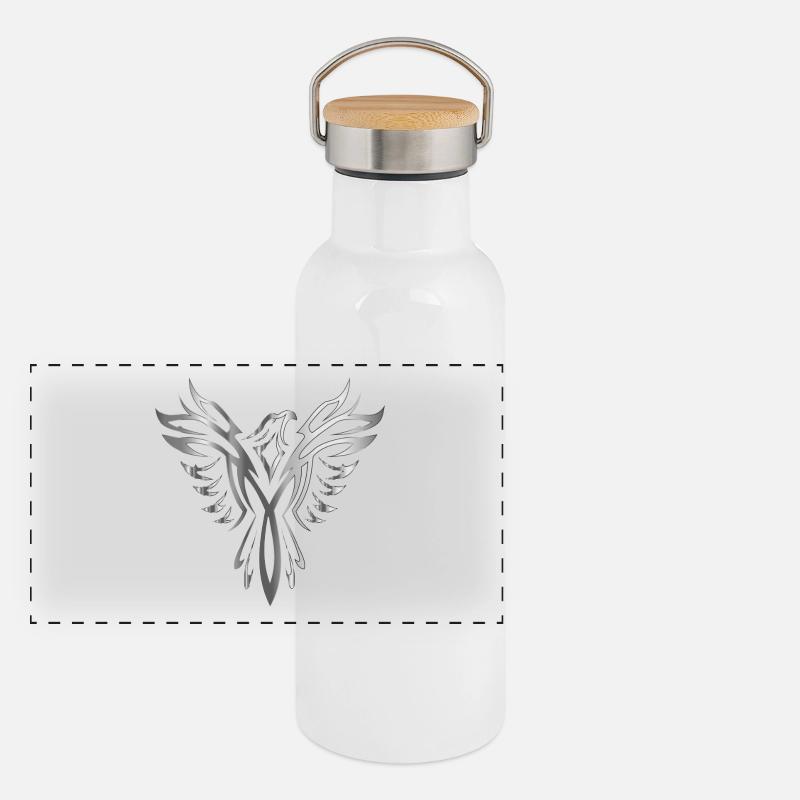 Phoenix argent Gourde isotherme avec bouchon en bambou
