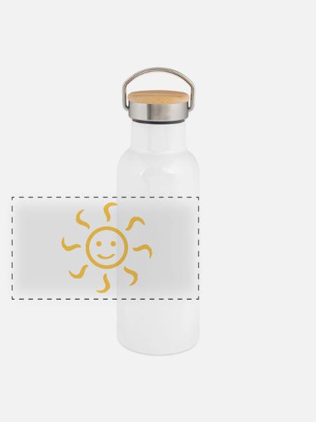 Sonne - Panorama Thermosflasche mit Bambusdeckel - Weiß - Vorne