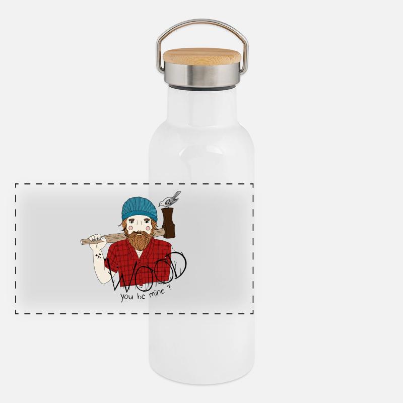 verliebter bärtiger Holzfäller Geschenk Panorama Thermosflasche mit Bambusdeckel