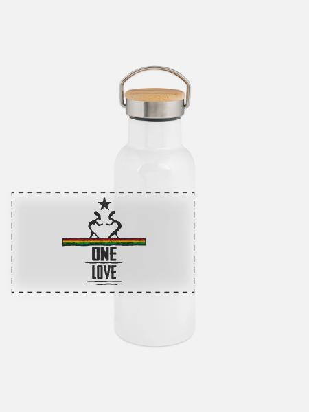 one love reggae - Panorama Thermosflasche mit Bambusdeckel - Weiß