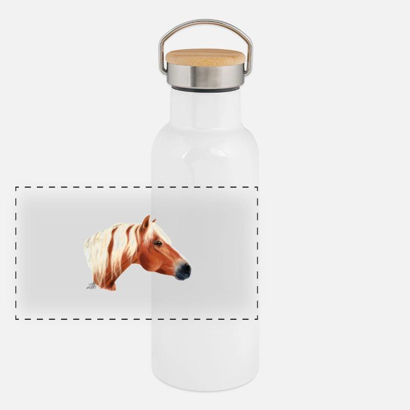 Haflinger Pferd Panorama Thermosflasche mit Bambusdeckel