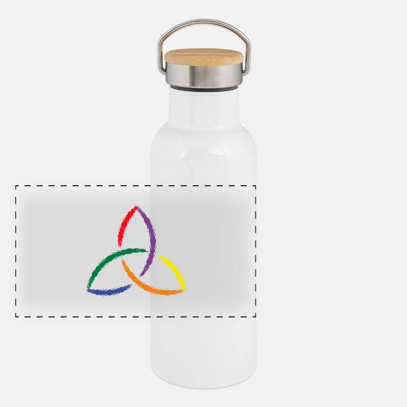 Keltisches Symbol Triquetra Regenbogen Panorama Thermosflasche mit Bambusdeckel